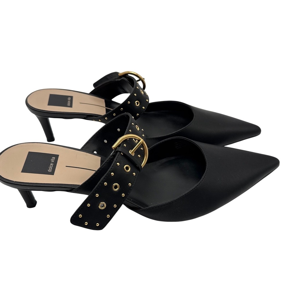 Dolce Vita Karlyn Mules Womens 13 Black Excellent Studded Buckle Pointed Toe - Picture 4 of 8